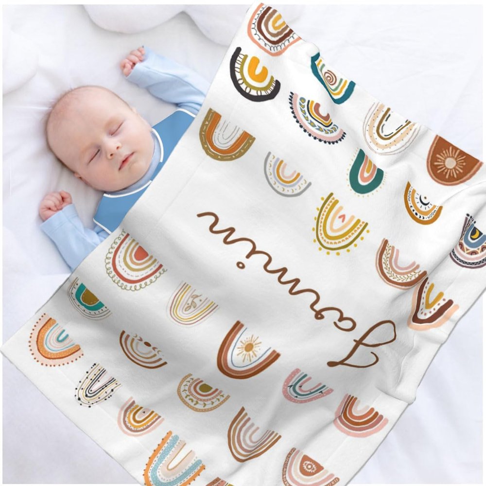 ABERPOR Personalized Baby Blankets for Girls,Soft Rainbow Customized Baby Blanket for Kids,Personalized Newborn Baby Gifts and Toddler Blanket,Adults Personalized Flannel Blankets with Name
