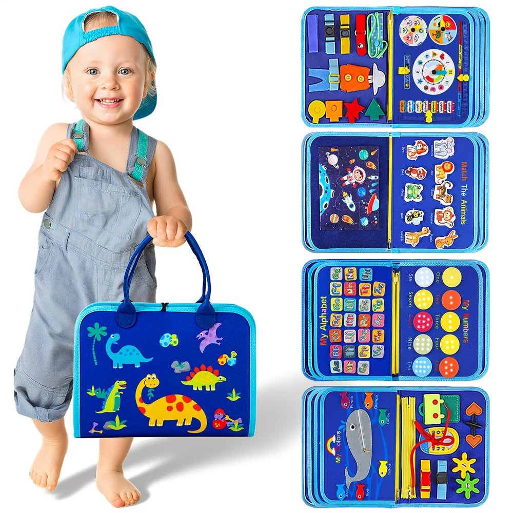 SYHLN Toddler Montessori Busy Board Toys for Little Boy Gifts: Educational Preschool Learning Travel Toys, Busy Book Learning Sensory Toys for Toddler Boys, Boys Dinosaur Christmas Birthday Gifts