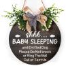 Baby Sleeping Sign for Front Door 12"x12" Please Do Not Knock Or Ring The Bell Round Wooden Hanging Plaque Sign Baby Room Decor for House Porch Yard Garden view 1