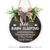 Baby Sleeping Sign for Front Door 12"x12" Please Do Not Knock Or Ring The Bell Round Wooden Hanging Plaque Sign Baby Room Decor for House Porch Yard Garden view 2