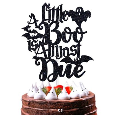 Black Glitter A Little Boo is Almost Due Cake Topper for Halloween Baby Shower/Gender Reveal/First Birthday Party Decoration Supplies
