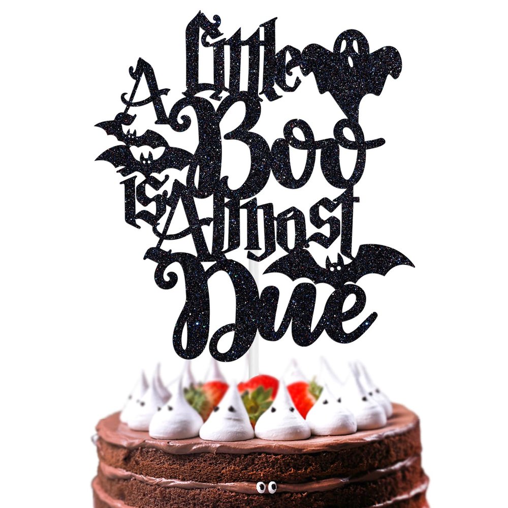 Black Glitter A Little Boo is Almost Due Cake Topper for Halloween Baby Shower/Gender Reveal/First Birthday Party Decoration Supplies