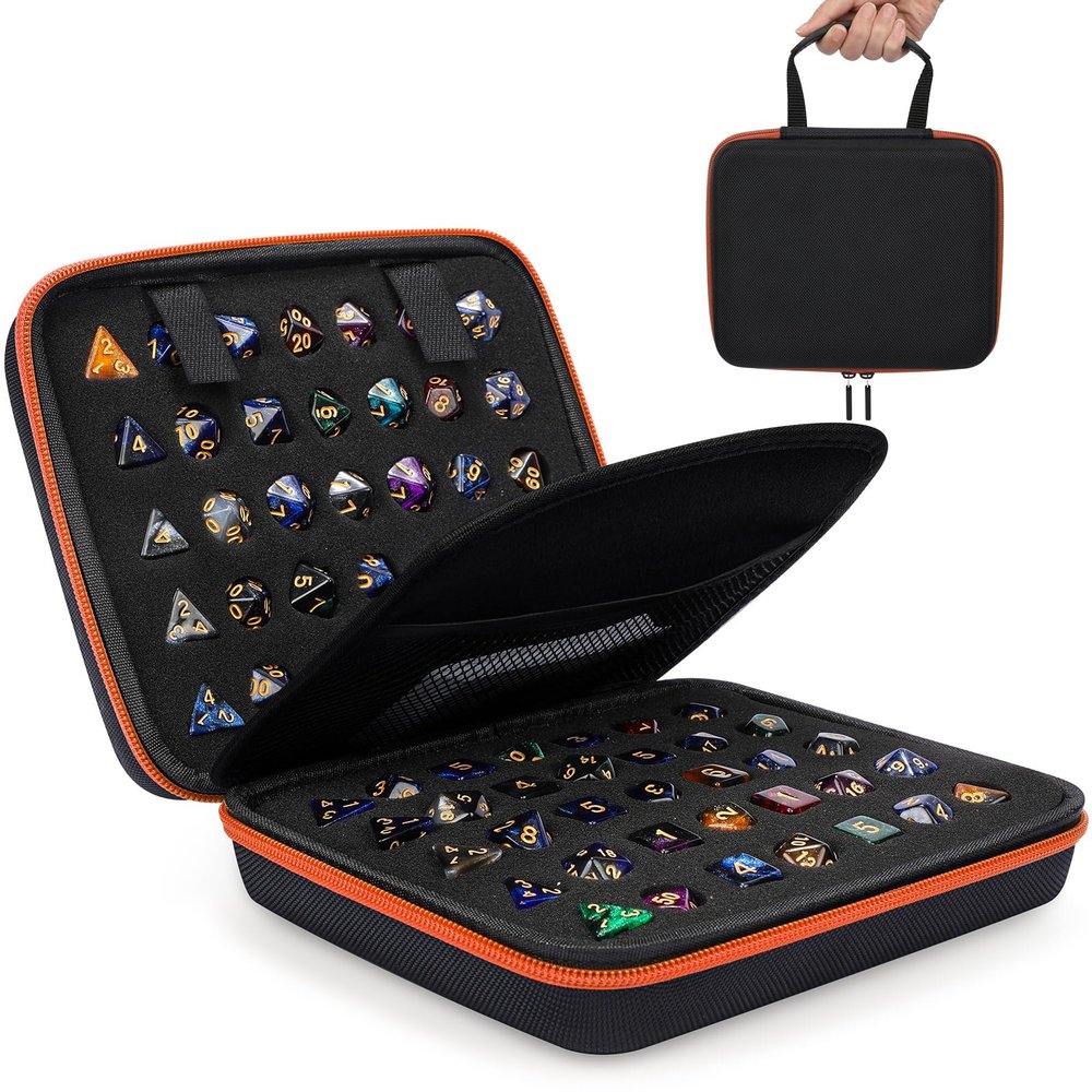 Aoriher 1 Pcs Dice Case with Removable Slotted Tray for Storage Game Storage Case Dice Holder Holds up to 70/10 Sets (Camel)