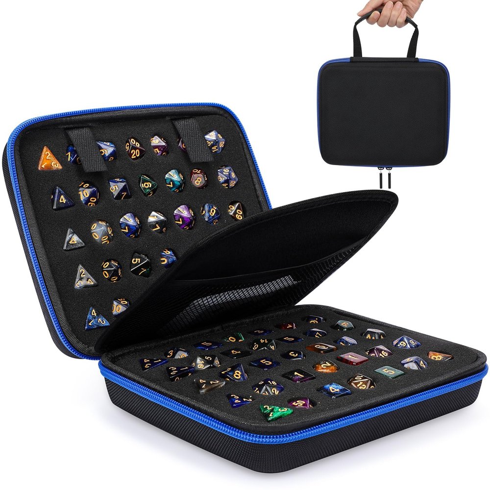 Aoriher 1 Pcs Dice Case with Removable Slotted Tray for Storage Game Storage Case Dice Holder Holds up to 70/10 Sets (Blue)