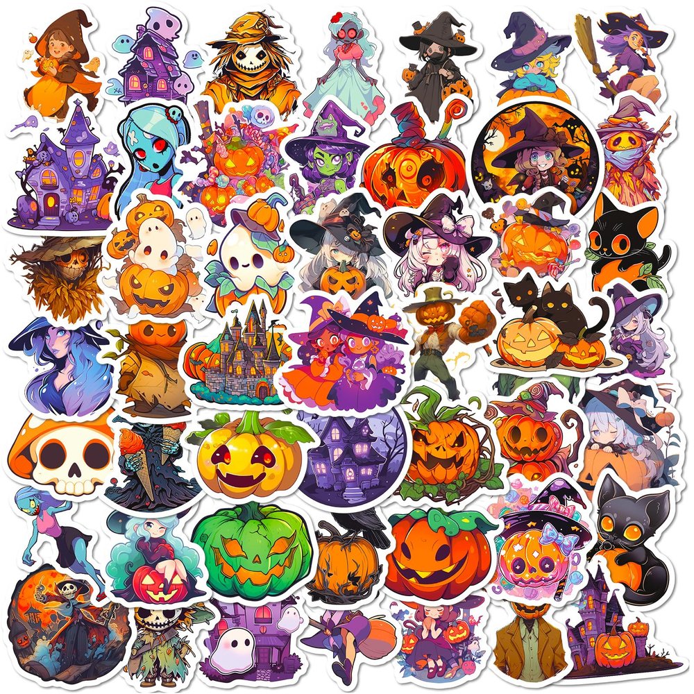 100PCS Non Repeating Halloween Cartoon Pumpkin Themed Stickers Party Favors Vinyl Waterproof Holiday Party, Halloween Children's Cartoon Party Stickers Decoration
