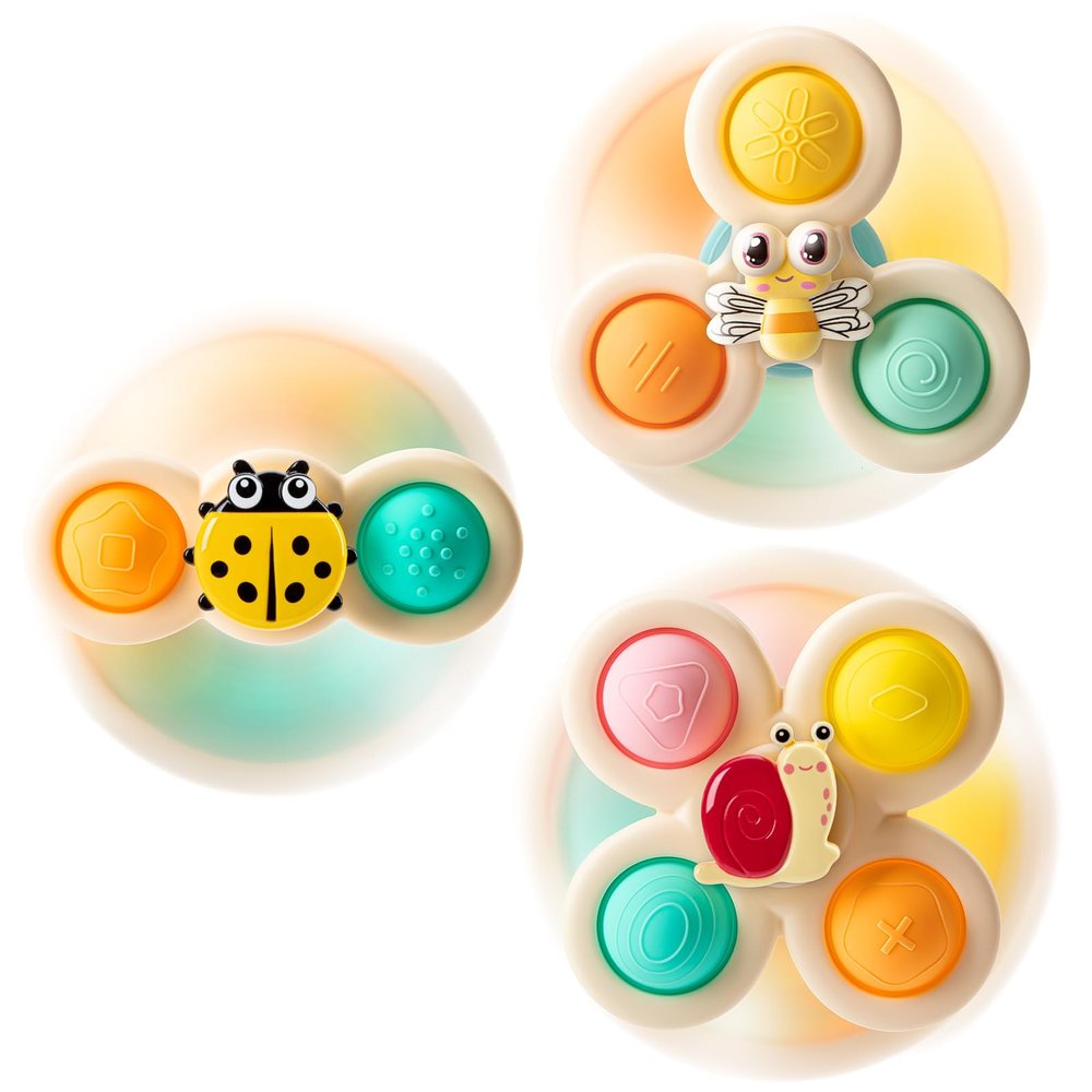 TOHIBEE 3-Piece Suction Cup Spinner Toys for 1-3 Year Old Boys & Girls - Spinning Sensory Toys for Toddlers 12-18 Months - First Birthday Gifts