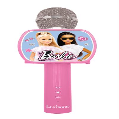 Lexibook Barbie, Bluetooth Microphone with Voice Changing Function, Phone Holder Included, Built-in Speaker, Pink, MIC240BB