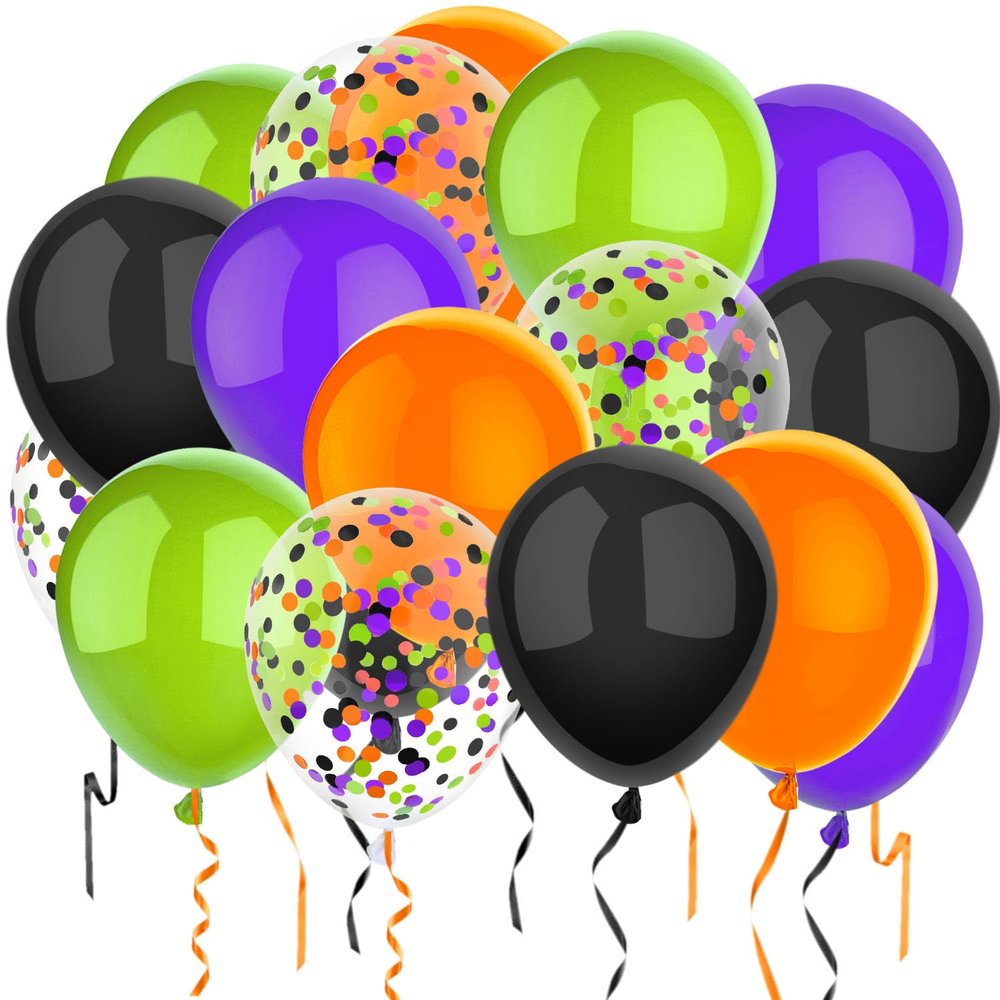 PheiLa 50 Pcs 12 Inch Halloween Balloons Orange Black Purple Green Confetti Balloons for Halloween Trick or Treat Party Spooky Ghost Party Bar Birthday Graduation Decoration