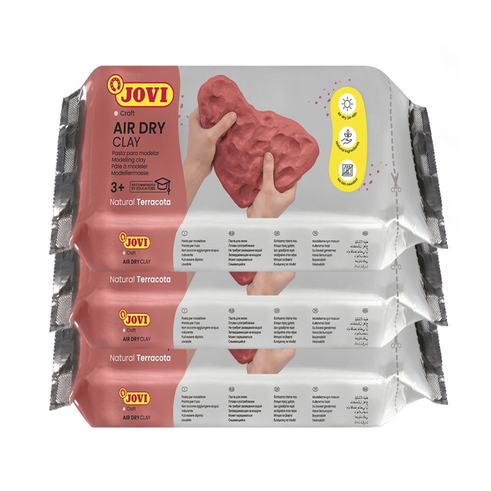 Jovi - Air Dry Modeling Clay, Set of 3 Units, 1.1lb Each, Total of 3.3 lb, No Oven Needed, Terracotta Color, Pottery Clay for Arts and Crafts Projects (P88/3)