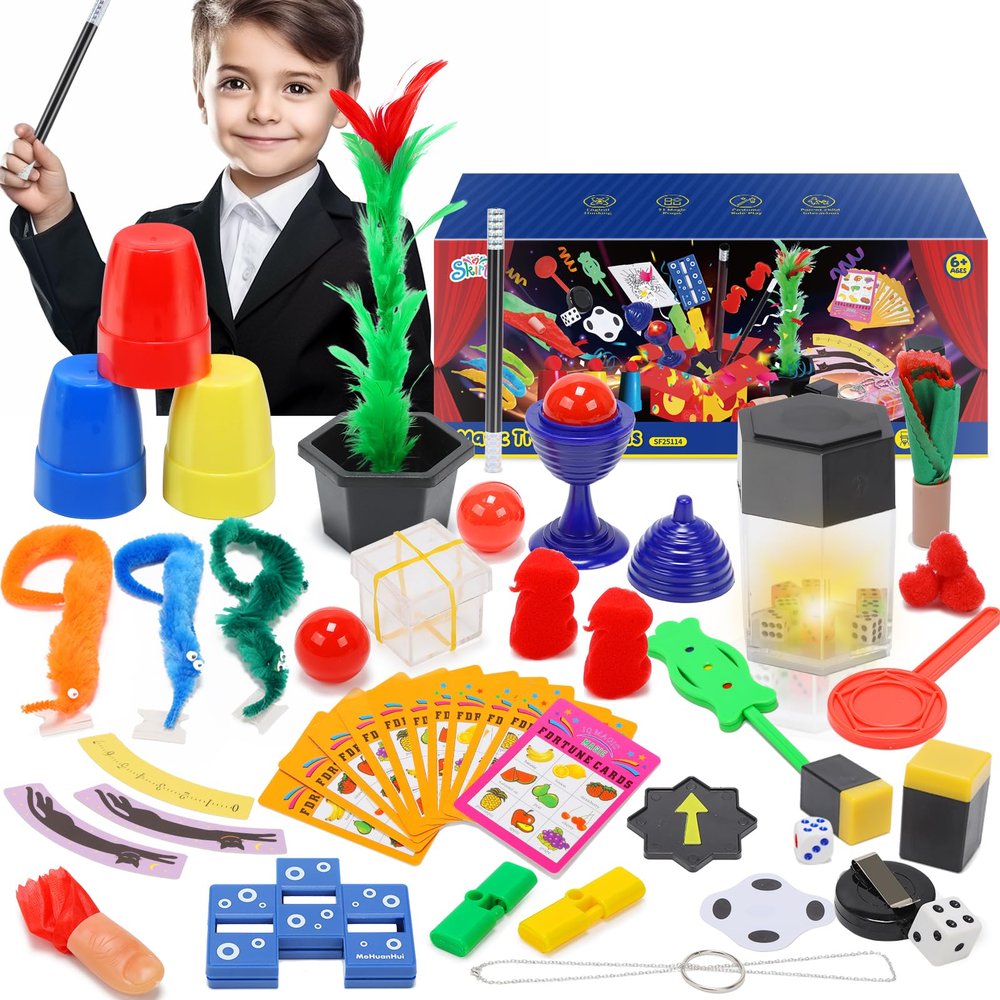 Skirfy Magic Kit-Magic Tricks for Kids Ages 6-8,75+ Magic Kit for Kids 8-12 with Flattern The Dice,Acacia Rabbit, for Kids Boys Girls