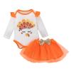 Baby Girl Fall Winter Clothes Set Infant Girls Thanksgiving Day Long Sleeve Cartoon Prints Romper (Orange, 6-9 Months) view 1