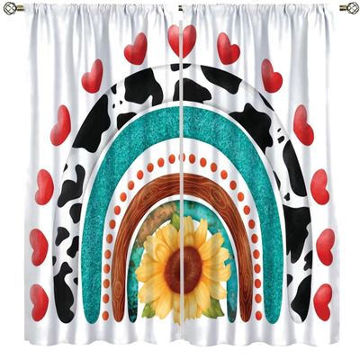 Kids Rainbow Curtains,Cute Cartoon Cow Design Rainbow Polyester Fabric Curtains for Babys Bedroom Nursery Playroom Living Room Child Rod Pocket Window Drapes 2 Panel Set,Total Size 52" x 84"