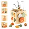 Smartwo Wooden Activity Busy Cube Montessori Toys, 6-in-1 Activity Center Baby Bead Maze Toys, Sensory Shape Sorter Blocks, Toddler Boys Girls First Birthday Gift view 1