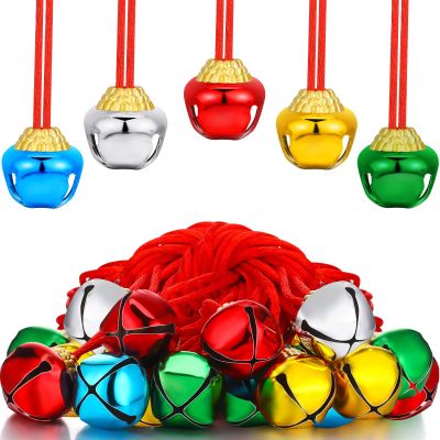 Gejoy 12 Pieces Christmas Bell Necklaces Large Jingle Bell Necklaces Christmas Party Accessories Stocking Stuffers for Craft Xmas Holiday Party Supplies(Multicolor)
