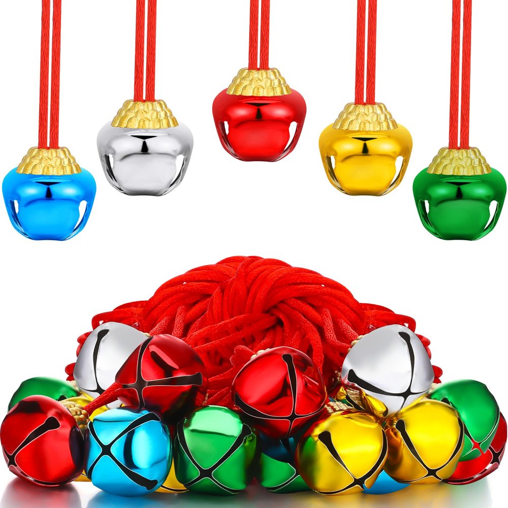 Gejoy 12 Pieces Christmas Bell Necklaces Large Jingle Bell Necklaces Christmas Party Accessories Stocking Stuffers for Craft Xmas Holiday Party Supplies(Multicolor)