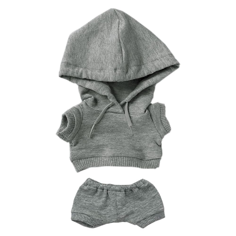 niannyyhouse 15cm Plush Doll Clothes Elastic Solid Sportswear Suits Hoodie Pants Soft Stuffed Plush Toy Dress Up Accessories (Gray, 15cm)
