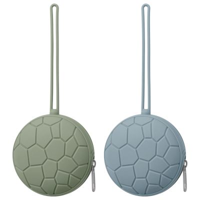 2 Pack Silicone Pacifier Holder Case, Soft Silicone Newborn Baby Silicone Pacifier Holder for Boys & Girls, Portable Silicone Pacifier Container Case (Sage/Ether)