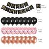 Juland 29th Birthday Party Decorations Black Gold Rose Happy Birthday Banner Latex Balloon Confetti Balloon Pink Crown 29 Number Foil Balloon Hanging Swirl with Cake Topper for Boy Girl Men Women view 2
