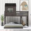 RUNNA Playhouse-Inspired Style Wooden Twin Over Full Bunk Bed, Loft Bed with Playhouse, Farmhouse, Ladder and Guardrails, for Girls Boys Teens (Antique Gray-Play-TOF) view 1