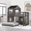 RUNNA Playhouse-Inspired Style Wooden Twin Over Full Bunk Bed, Loft Bed with Playhouse, Farmhouse, Ladder and Guardrails, for Girls Boys Teens (Antique Gray-Play-TOF) view 3