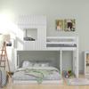 RUNNA Playhouse-Inspired Style Wooden Twin Over Full Bunk Bed, Loft Bed with Playhouse, Farmhouse, Ladder and Guardrails, for Girls Boys Teens (White-Play-TOF) view 1