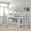 RUNNA Playhouse-Inspired Style Wooden Twin Over Full Bunk Bed, Loft Bed with Playhouse, Farmhouse, Ladder and Guardrails, for Girls Boys Teens (White-Play-TOF) view 3