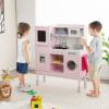 Costzon Kids Kitchen Playset, Wooden Toddler Montessori Toy Set w/Sound & Light, Adjustable Height, Range Hood, Stove, Microwave, Ice Maker, Phone, 16 PCS Accessories, Play Kitchen for Kids Ages 3+ view 2
