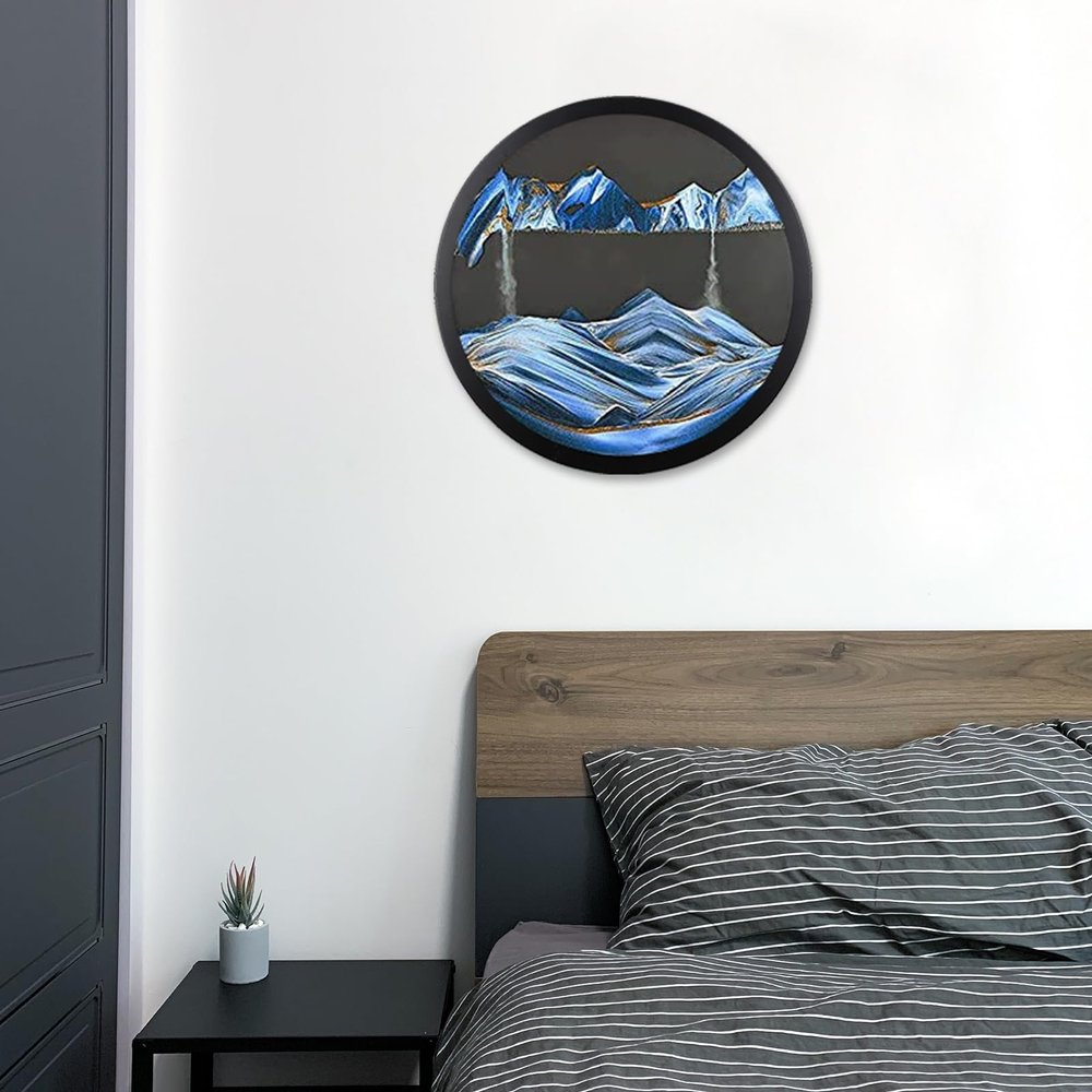 17.3" Moving Sand Art Wall Decor, Wall Decoration Painting Flowing Sand Painting Sand Wall Art Moving 360 Rotation Art Sandscape Decor 3D Sand Art Liquid Motion for Home and Office Decor