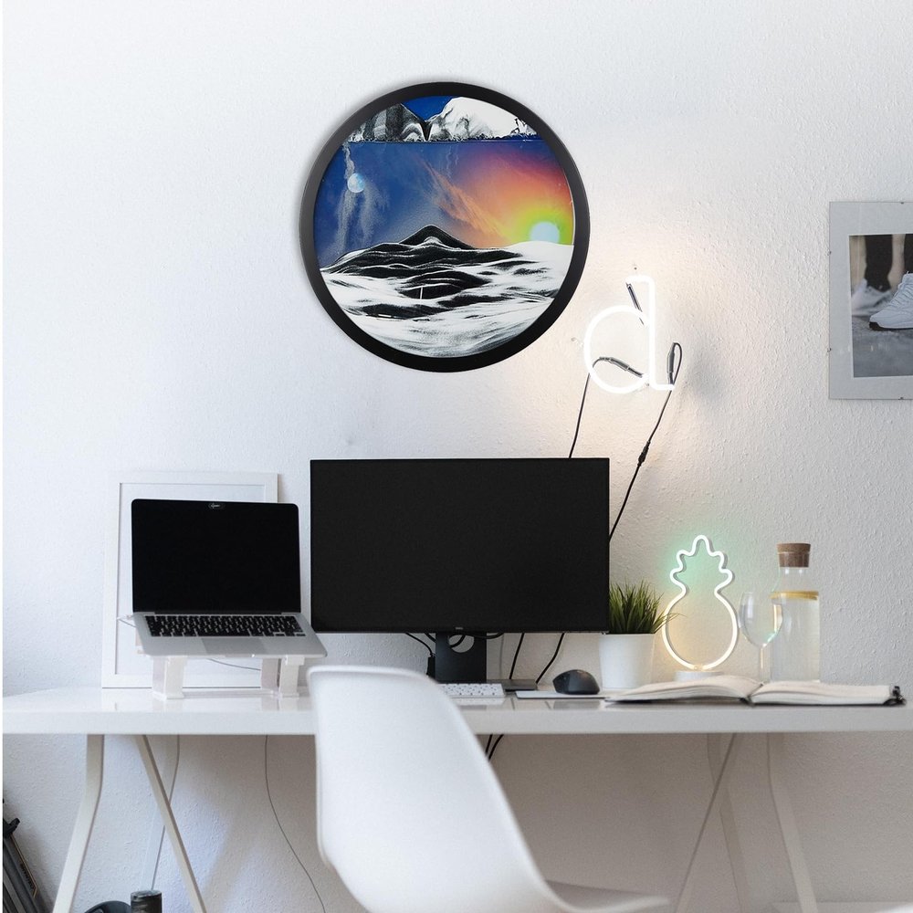 17.3" Moving Sand Art Wall Decor, Wall Decoration Painting Flowing Sand Painting Sand Wall Art Moving 360 Rotation Art Sandscape Decor 3D Sand Art Liquid Motion for Home and Office Decor