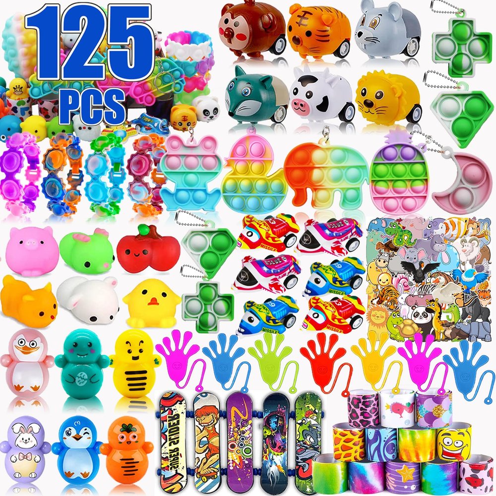 Pebatoor 125 Pcs Party Favors for Kids 4-8, Pop Fidget Bulk Toys, Pinata Goodie Bag Stuffers, Treasure Box Toys, School Classroom Rewards, Treasure Chest Prizes, Goody Bag Filler