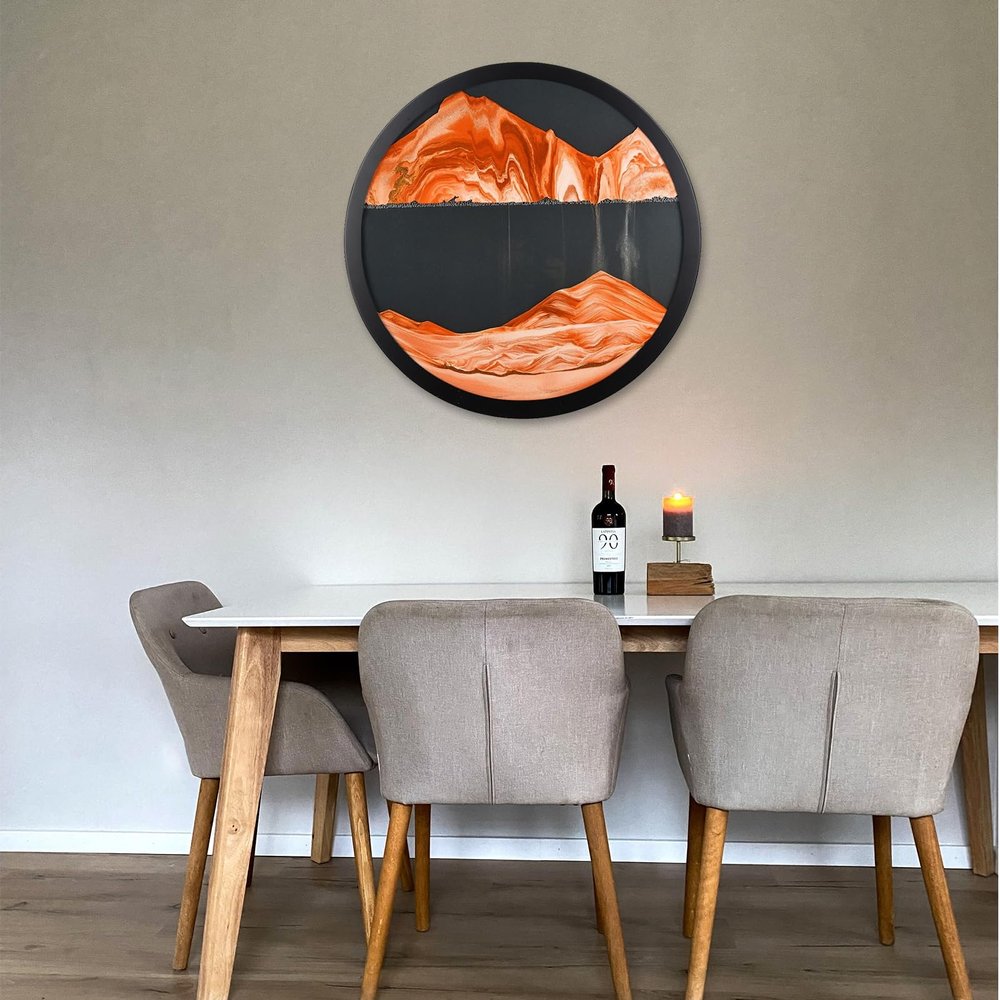 23.6" Moving Sand Art Wall Decor, 360 Rotatable Sand Wall Art Sand Art Picture Mounted Moving Sand Art Liquid Motion Hanging Deep Sea Moving Sand Pictures Art Relaxing Mood Home Office Work Decor