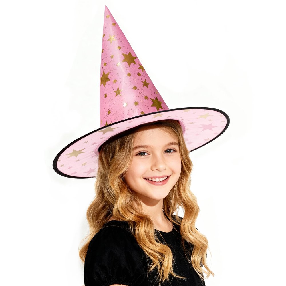 Century Star Kids Witch Hat Star Printing Wizard Hat for Boys Girls Halloween Hat Cosplay Party Decorations Pink One Size