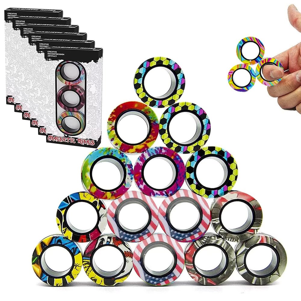 18Pcs Magnetic Rings Fidget Toys Spinner Set Valentines Day Easter Basket Stuffers for Kids Party Favors,Finger Magnet Rings Endless Hours of Fun ADHD Stress Relief Fidget Spinners for Birthday Adults