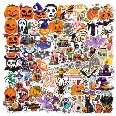 100PCS Halloween Pumpkin Ghost Witch Bat Sticker, Holographic Laser Shining Luggage Party Decoration, Halloween Party Waterproof Party Favors