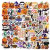 100PCS Halloween Pumpkin Ghost Witch Bat Sticker, Holographic Laser Shining Luggage Party Decoration, Halloween Party Waterproof Party Favors view 1