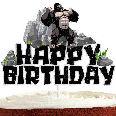 Gorilla Cake Topper for Boys Girls Adults Happy Birthday Safari Jungle Animal Ape Party Decorations Supplies Glitter Gorilla Birthday Cake Decorations