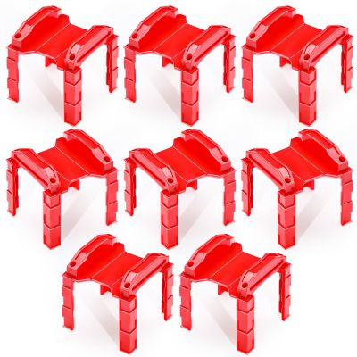 Hiboom 8 Pcs Wooden Train Track Riser Red Plastic Train Bridge Plastic Train Track Accessories Multi Level Support Risers Stackable Track Riser Support Risers