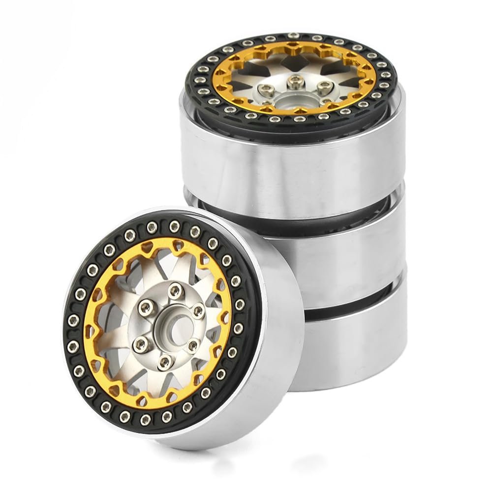 Chanmoo RC Rims 4Pcs 1.9 Beadlock RC Wheel Rim Set Wheel Hub 12mm Hex for 1/10 RC Crawler Car Axial SCX10 90046 AXI03007 Redcat Gen8 TRX4 VS4-10 (Silvery)