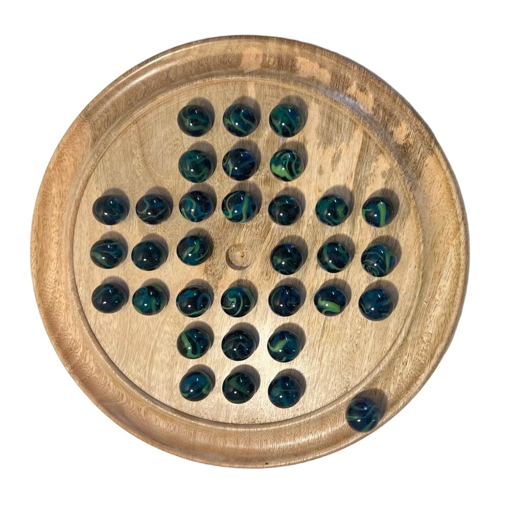 30cm Diameter WOODEN SOLITAIRE BOARD GAME with SEA TURTLE GLASS MARBLES | classic wooden solitaire game | strategy board game | family board game | games for one | board games
