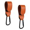 2pcs Baby Stroller Hooks, Adjustable Stroller Clip with Leather Buckle Strap Multipurpose Leather Style Stroller Hooks for Bags Hanging Shopping Diaper Bags (Brown) view 1