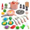 35Pcs Kids Kitchen Toy Accessories, Toddler Pretend Cooking Playset with Play Pots, Pans, Utensils, Cookware, Play Food Set, Toy Vegetables, Learning Gift for Girls & Boys (Pink) view 1
