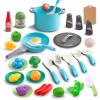 35Pcs Kids Kitchen Toy Accessories, Toddler Pretend Cooking Playset with Play Pots, Pans, Utensils, Cookware, Play Food Set, Toy Vegetables, Learning Gift for Girls & Boys (Turquoise) view 1