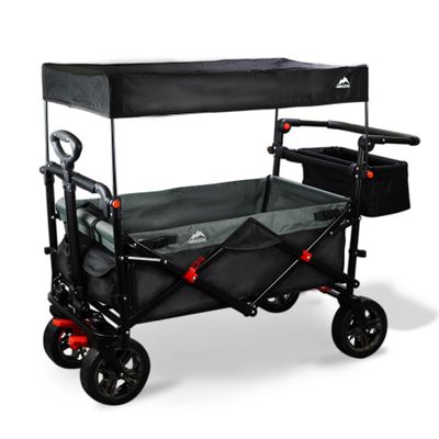 Foldable Wagons with Removable Canopy, Seat Belts, Reversible Handlebar, Removable Canopy, 220lbs Weight Capacity, Folding Wagon for Ages 1+ Years Suitable for Family Travel, Cargo,Gift