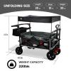 Foldable Wagons with Removable Canopy, Seat Belts, Reversible Handlebar, Removable Canopy, 220lbs Weight Capacity, Folding Wagon for Ages 1+ Years Suitable for Family Travel, Cargo,Gift view 4