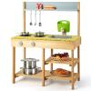 Costzon Wooden Kids Play Kitchen, Outdoor Mud Kitchen with Removable Sink, Water Box & Faucet, Stove Top, Storage Shelves, Fun Backyard Pretend Kitchen Playset for Boys Girls 3+ (Green) view 1