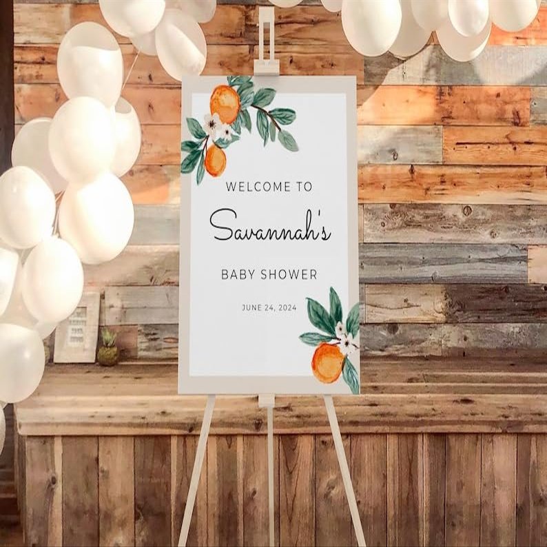 A Little Cutie Baby Shower Welcome Sign - Personalized Cutie Baby Shower Sign - Orange Baby Shower Welcome Poster - Orange Baby Shower Welcome Wrapped Canvas - Baby Shower Decor - Baby Shower Signs