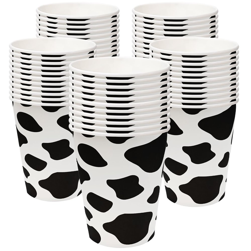 EaciTown 50 Pcs Cow Print Paper Cups - Cowgirl & Farm Birthday Party Supplies & Baby Shower Decorations