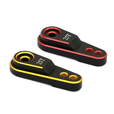 25T Servo Horn Arms Metal RC Servo Horns Multi-Purpose Steering Gear Arm Bidirectional Servo Arm Black Red & Black Gold (2 PCS)