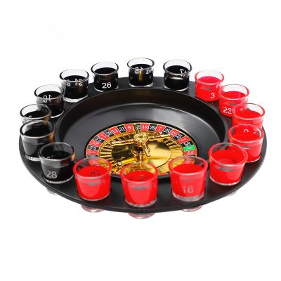 Aqur2020 Drinking Glass Turntable Game Set, 16 Hole Wheel Wine Glass Game Roulette Game Turntable with 16 Glasses 2 Metal Balls