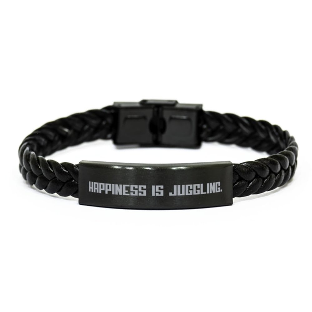Beautiful Juggling Braided Leather Bracelet, Happiness, Gifts For Friends, Present From Friends, Engraved Bracelet For Juggling, White elephant, Secret Santa, Funny